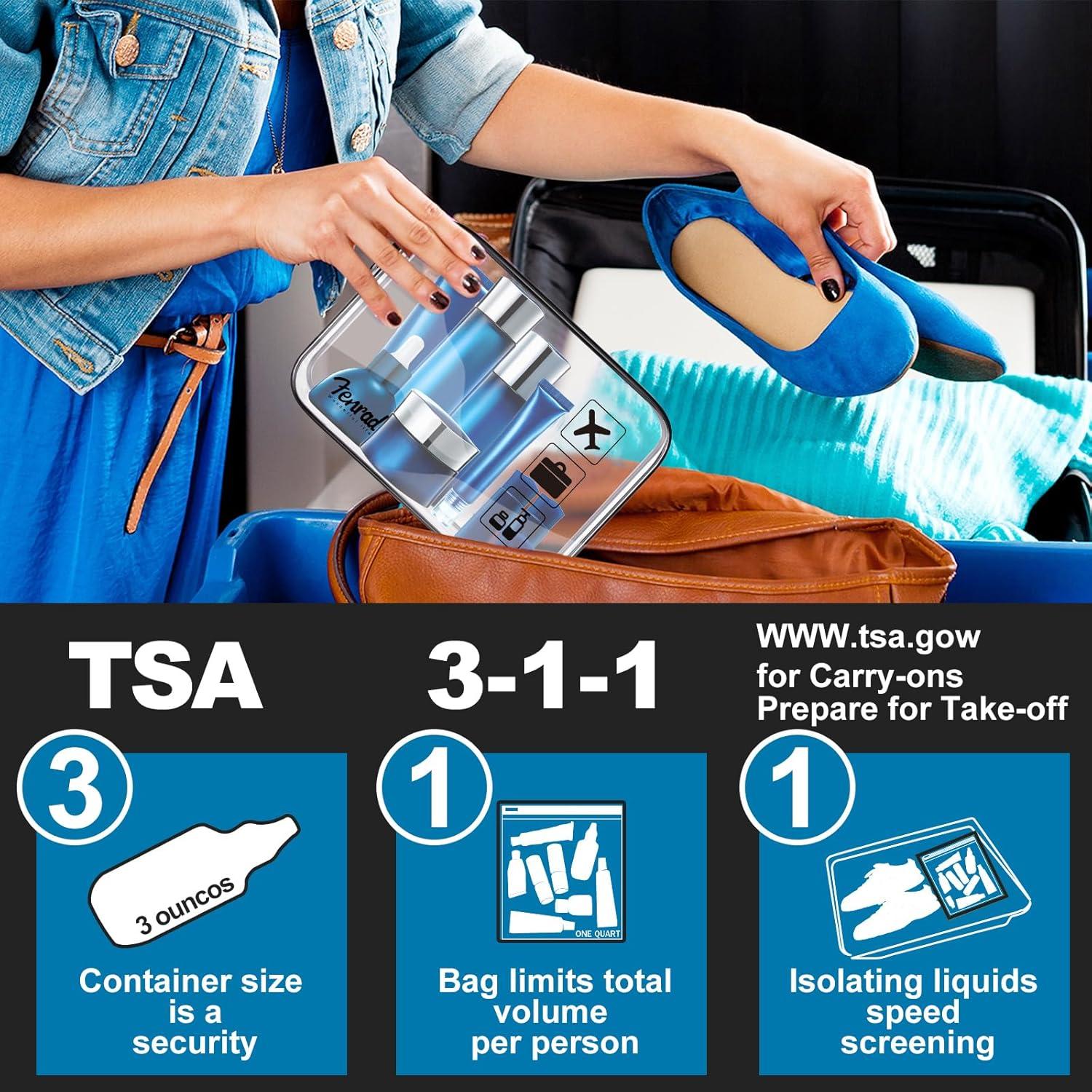 Transparenter Kulturbeutel mit 5 Reiseflaschen Set - TSA-geprüft