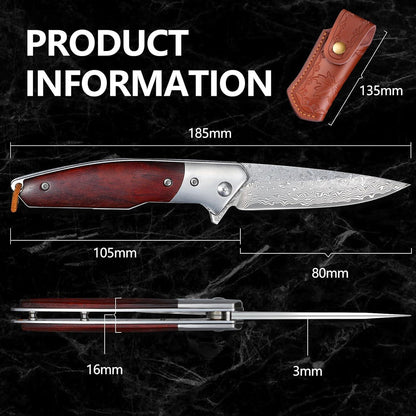 Klappmesser Damaststahl Klinge Messerscheide Leder Survival Geschenk