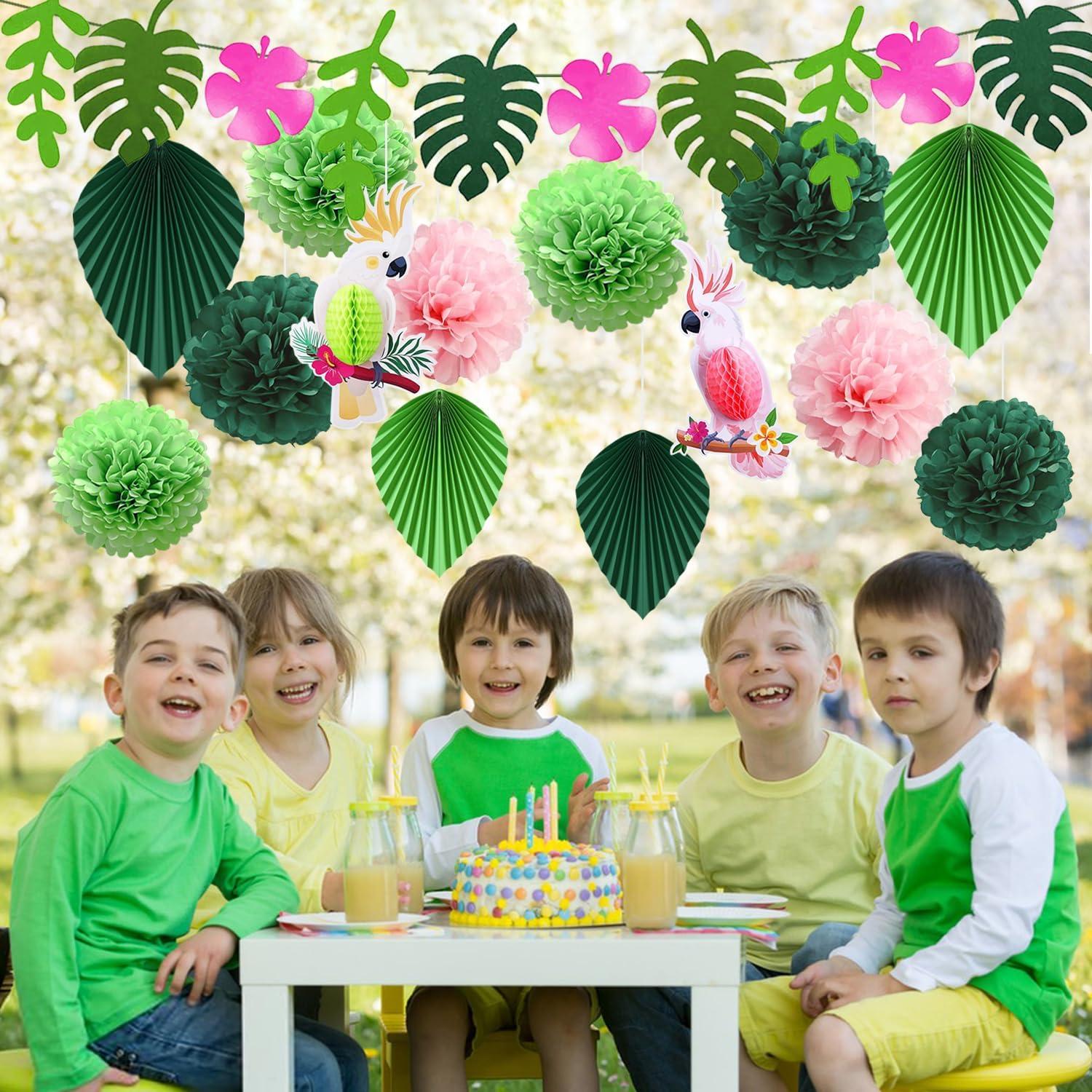 YBwanli Party Deko Set Grüne Blätter Papagei Dekoration 15er - Waldmärchen Thema