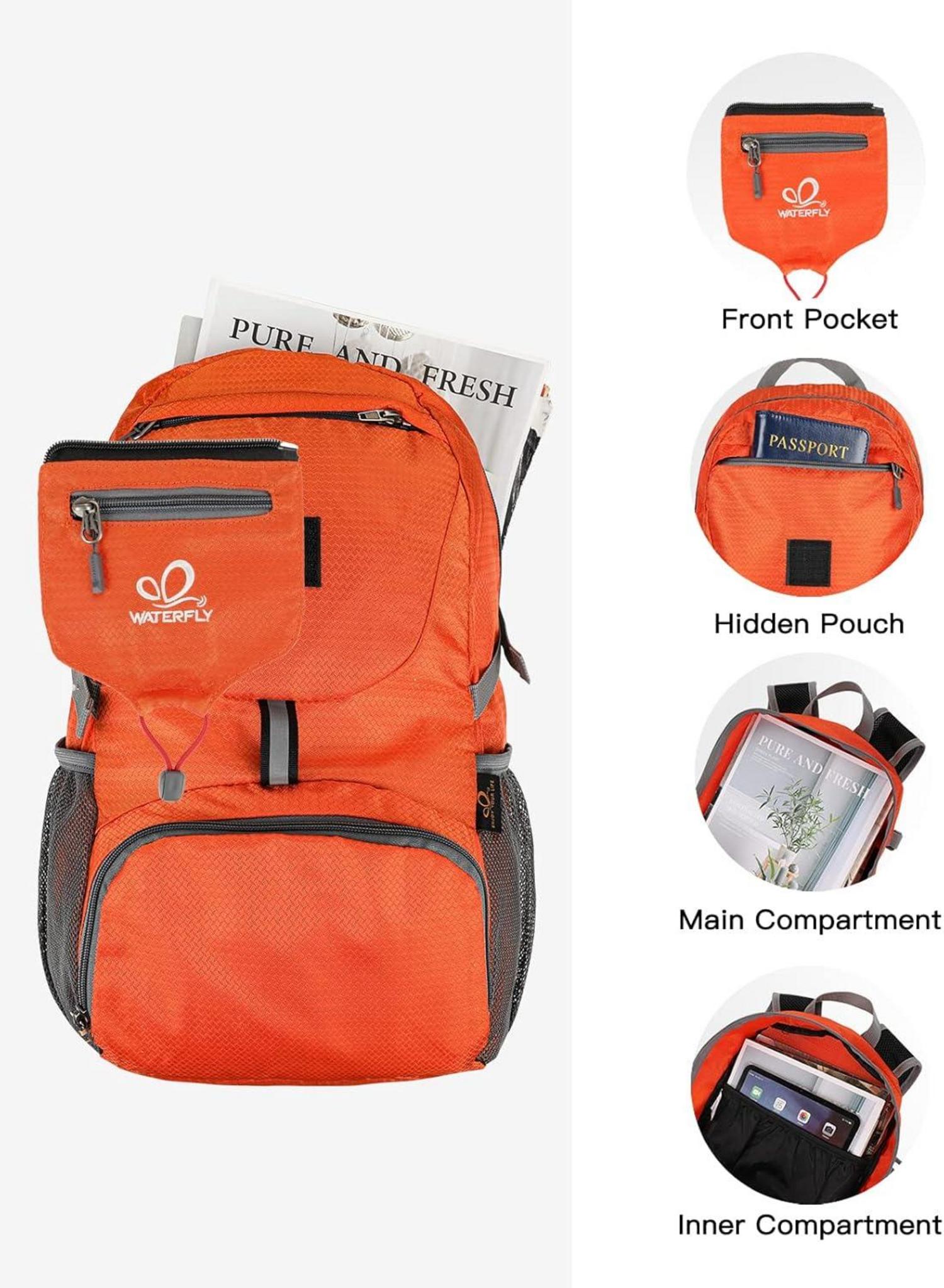 Ultraleichter Faltbarer 20L Rucksack Orange für Outdoor Sport - Herren Damen
