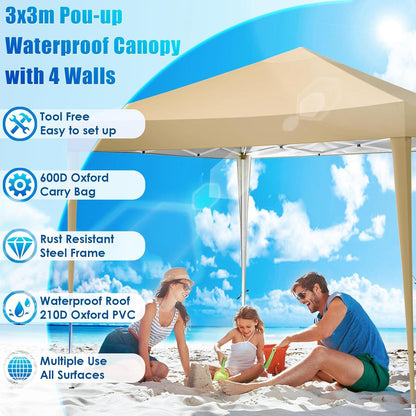 COBIZI Pavillon 3x3m Wasserdicht Stabil Faltpavillon Pop-up Partyzelt Bierzelt