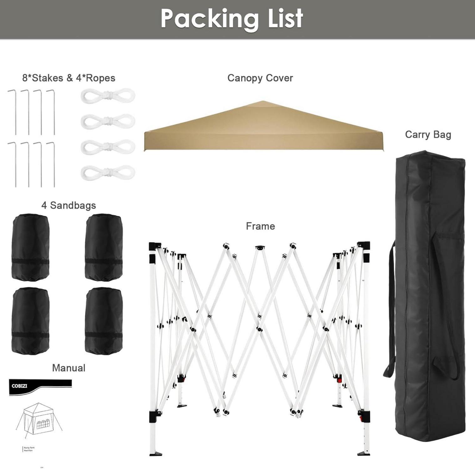 COBIZI Pavillon 3x3m Wasserdicht Stabil Pop up Partyzelt mit Sandsack höhenverstellbar