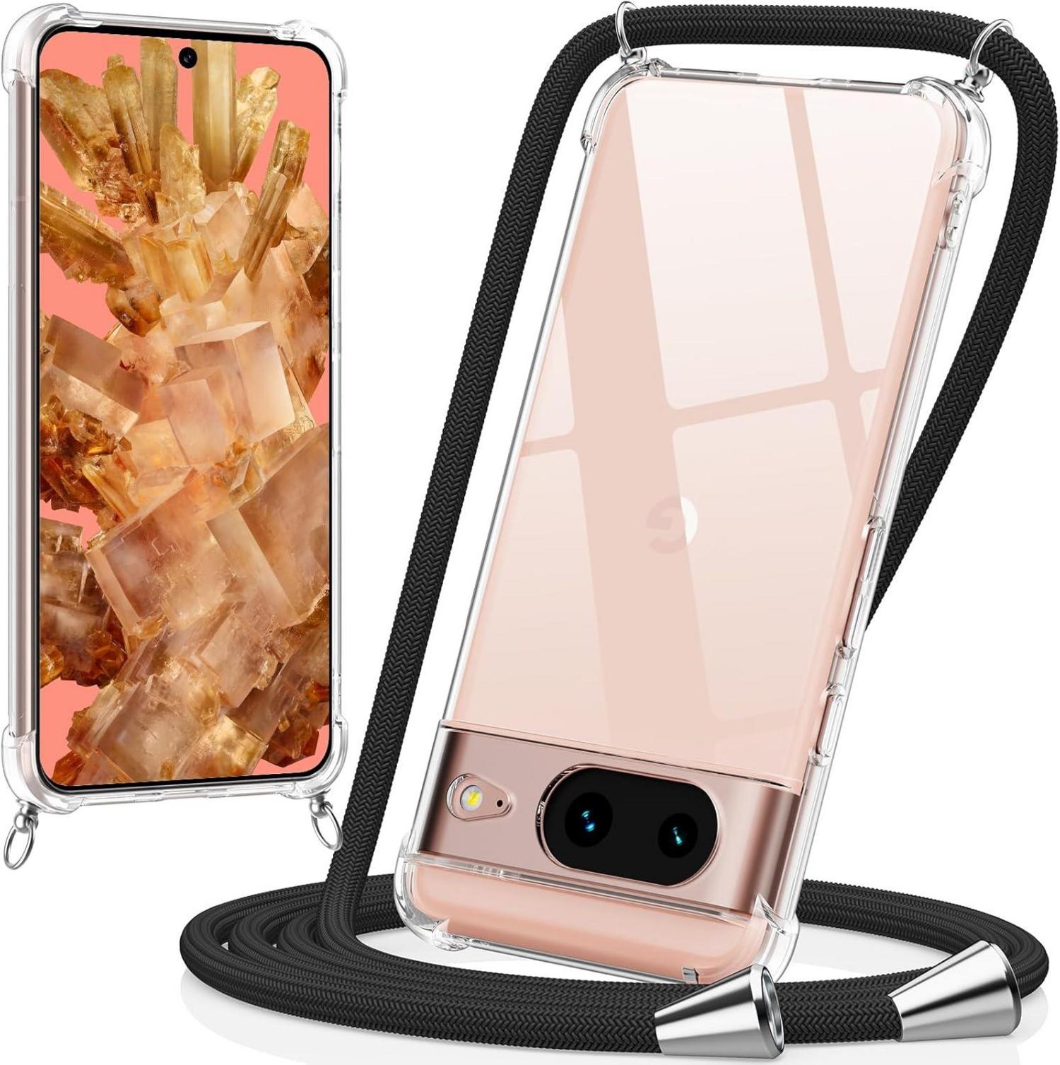 Handykette für Google Pixel 8 Transparente Hülle mit Umhängeband