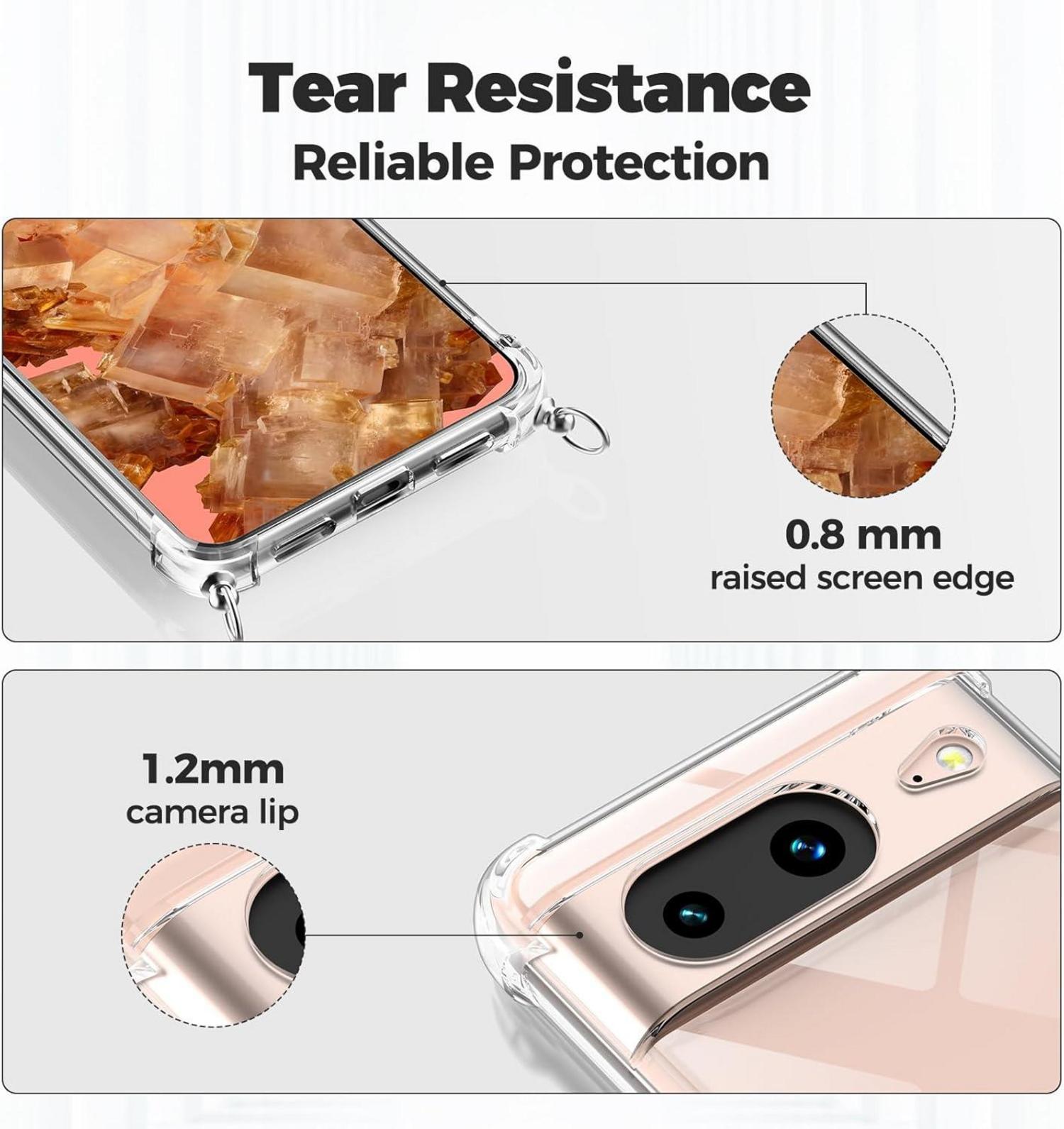 Transparente Handykette für Google Pixel 8, stoßfeste Hülle zum Umhängen