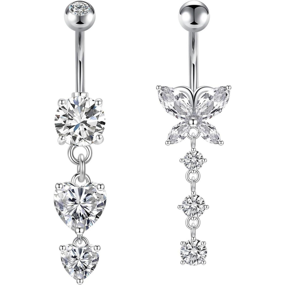 Bauchnabelpiercing 2er Set 10mm Herz Chirurgenstahl Silber Gold
