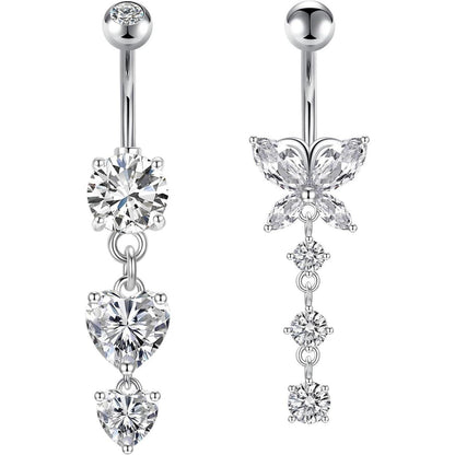 Bauchnabelpiercing 2er Set 10mm Herz Chirurgenstahl Silber Gold