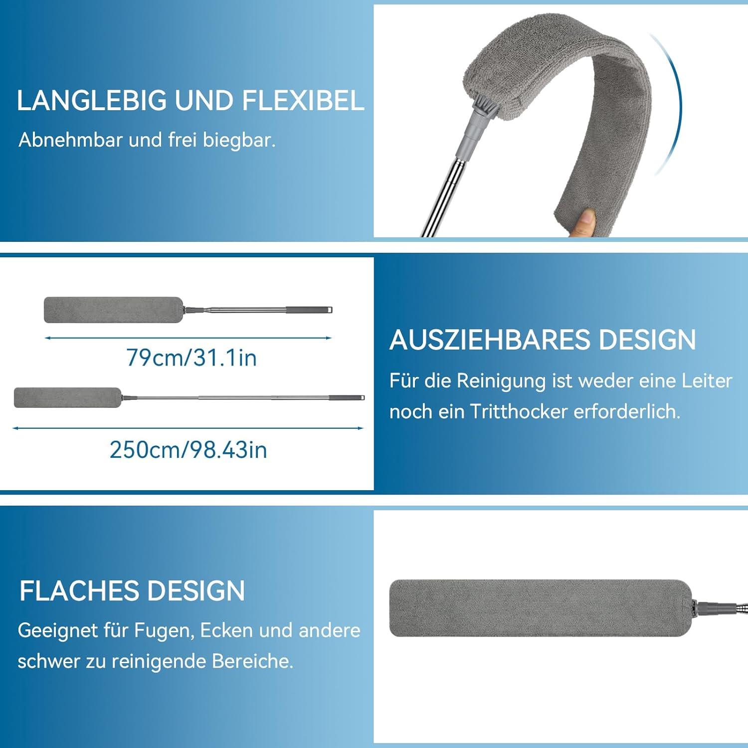 Ausziehbarer Teleskop Staubwedel mit Edelstahl Stange 1.2m-2.5m