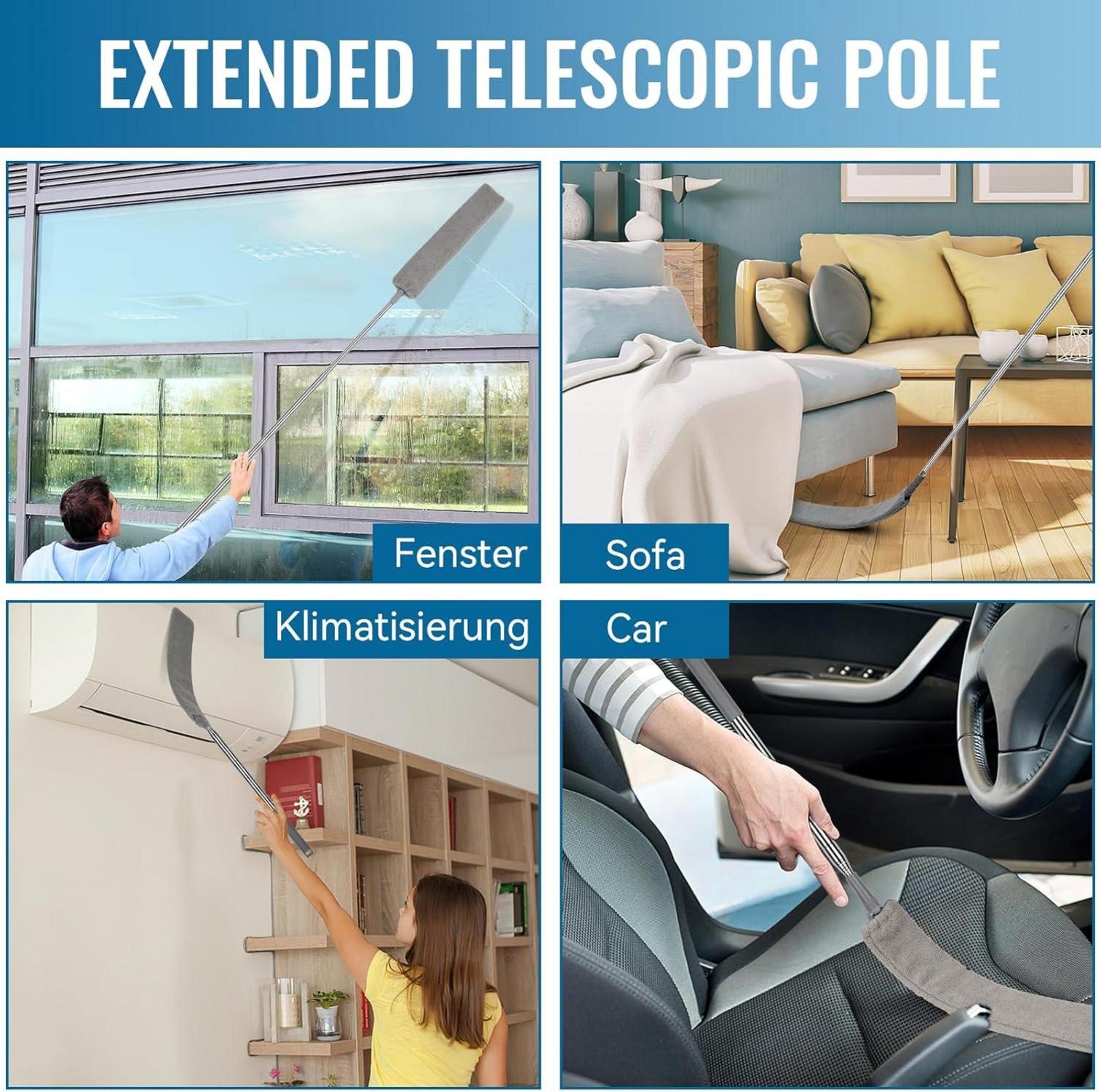 Ausziehbarer Teleskop Staubwedel 1.2m-2.5m Edelstahl Reinigungsbürsten