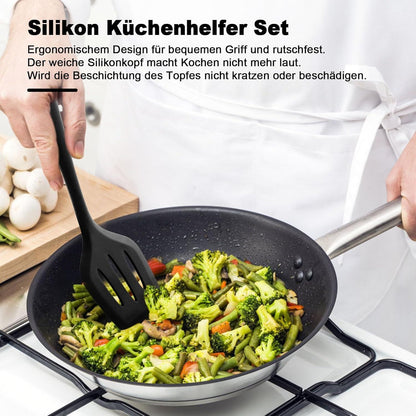 22-teiliges Silikon Küchenhelfer Set mit Utensilienhalter - Antihaftbeschichtet, Hitzebeständig, Spülmaschinenfest