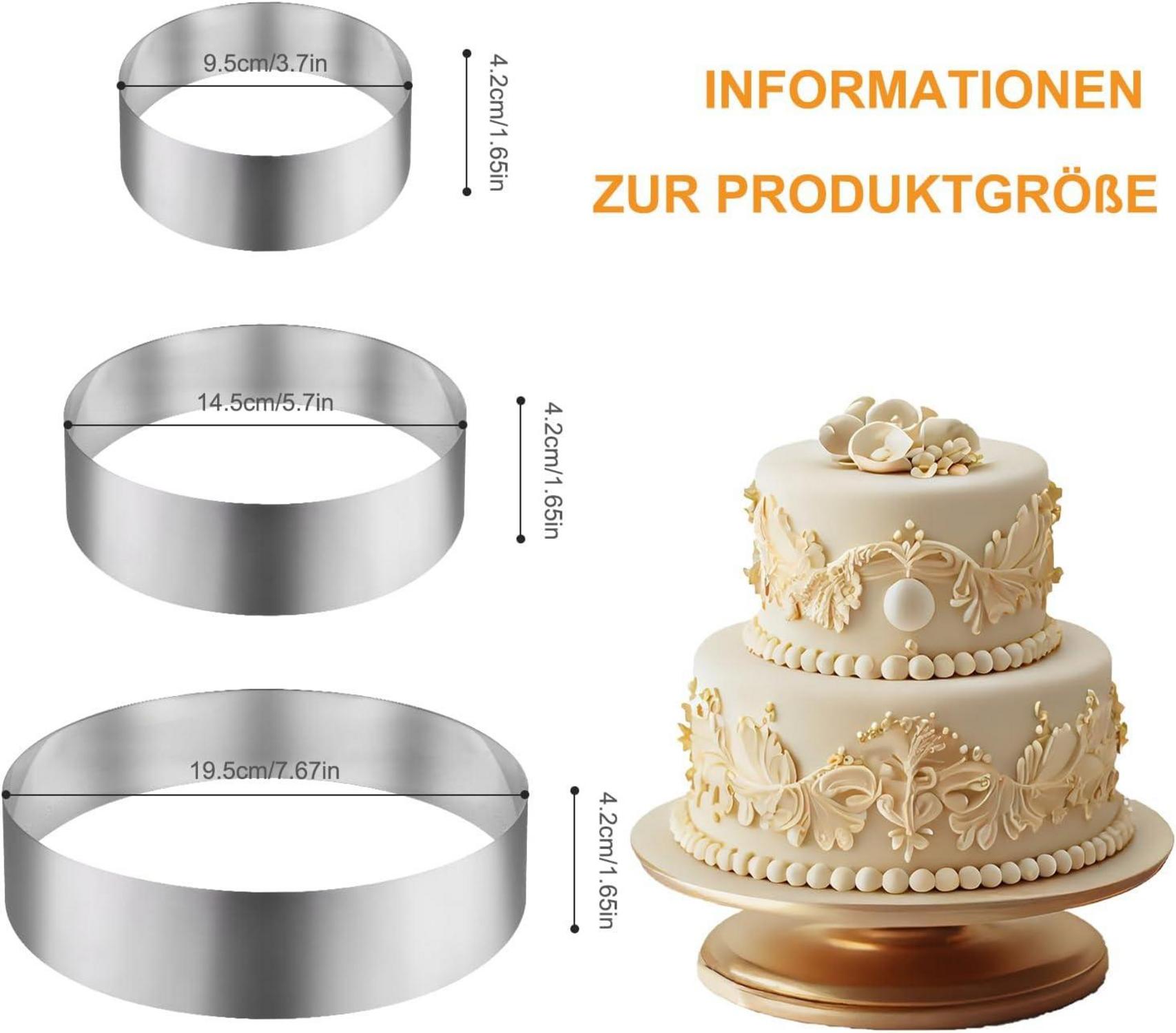 Edelstahl Tortenring Set 10/15/20 cm Backring Rund für