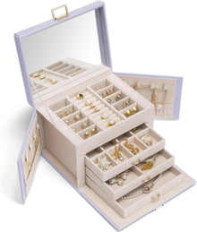 Schmuckkasten Schmuckbox Schmuckschatulle 4 Ebenen PU Leder lila
