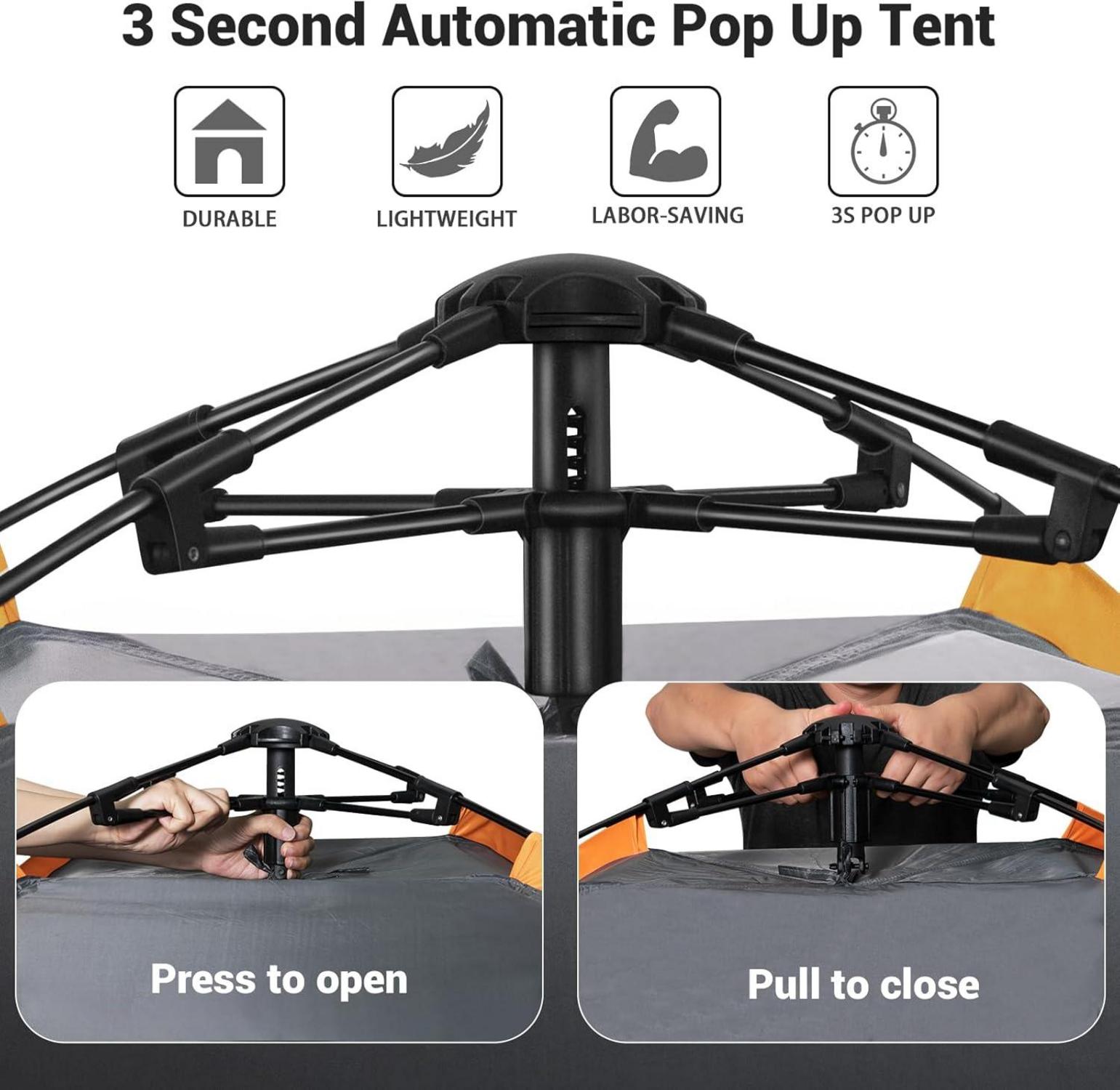 Camping Zelt 3 Personen Pop Up Automatisches Instant Wasserdicht 4