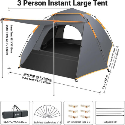 Camping Zelt Pop Up 3 Personen Wasserdicht 4 Jahreszeiten Großes