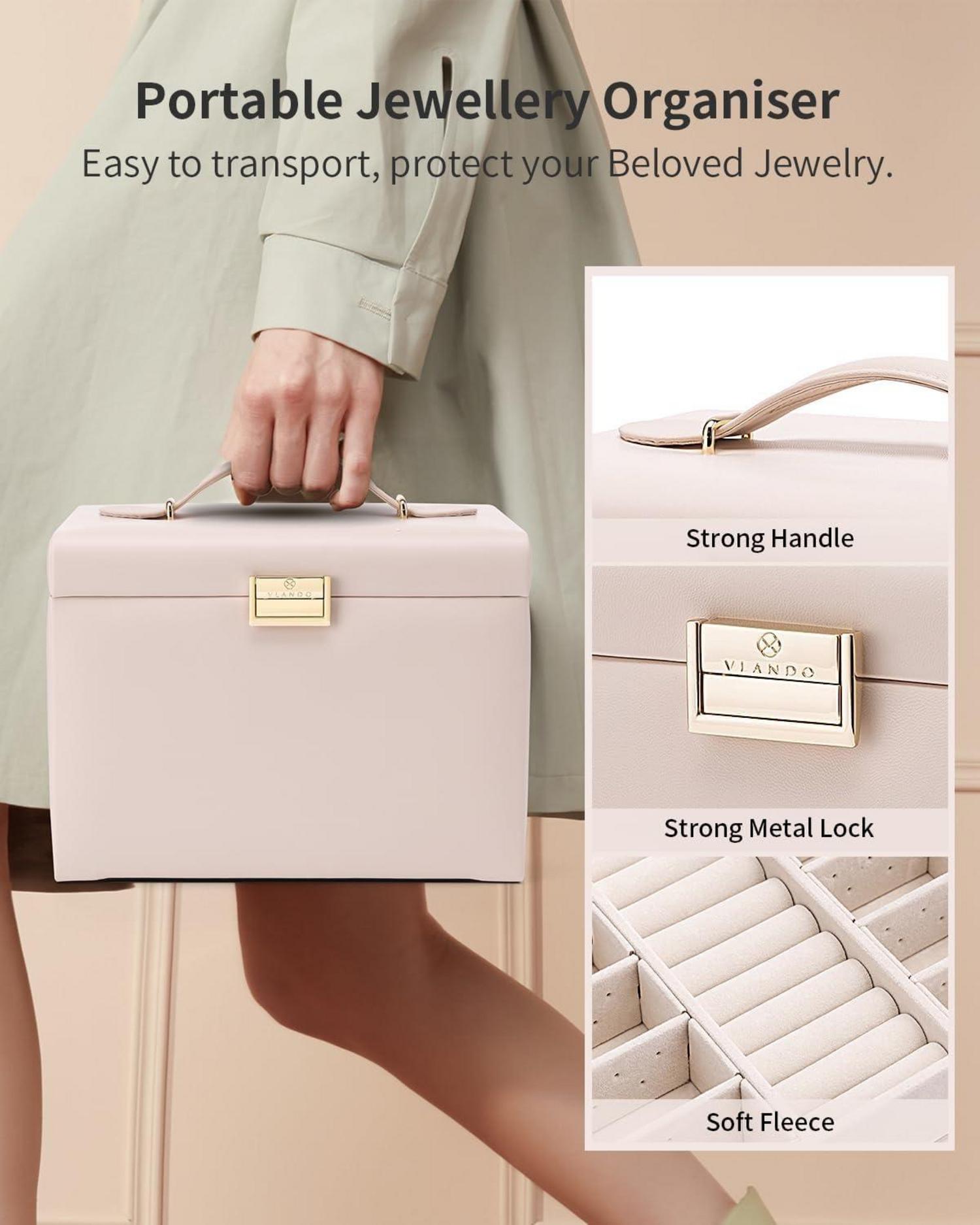 Vlando Schmuckkasten Beige mit Spiegel und Schubladen