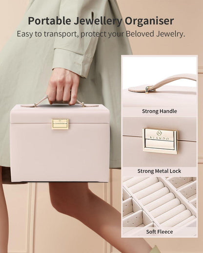 Vlando Schmuckkasten Beige mit Spiegel und Schubladen