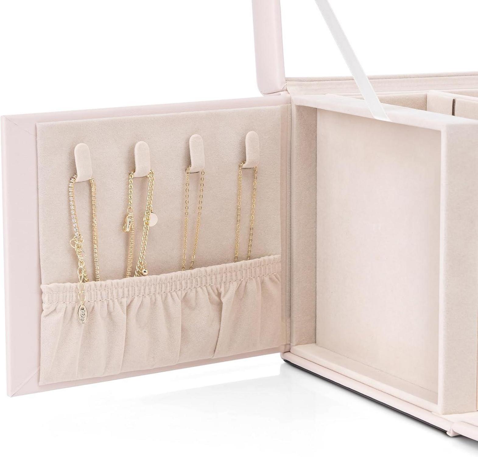 Vlando Schmuckkasten Beige mit Spiegel und Schubladen