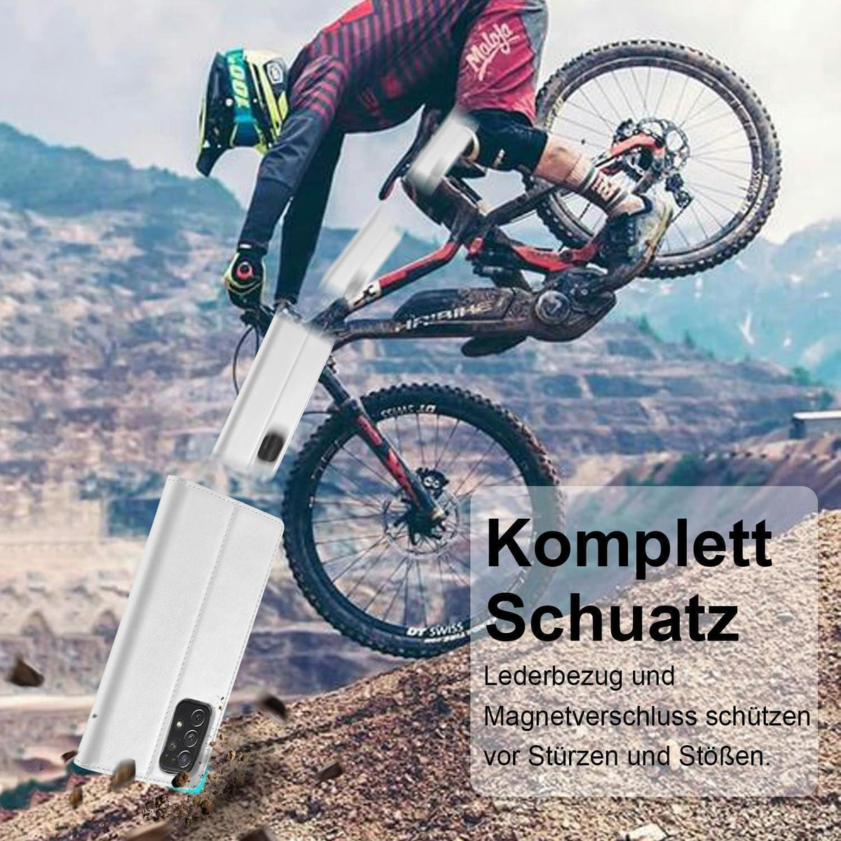 Samsung A53 5G Klapphülle Weiß mit Ständer & Kartenfächern in Lederoptik