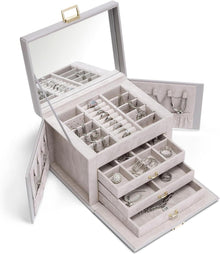 Schmuckkasten Jewelry Box 4 Ebenen Schmuckschatulle PU Leder_GRAU