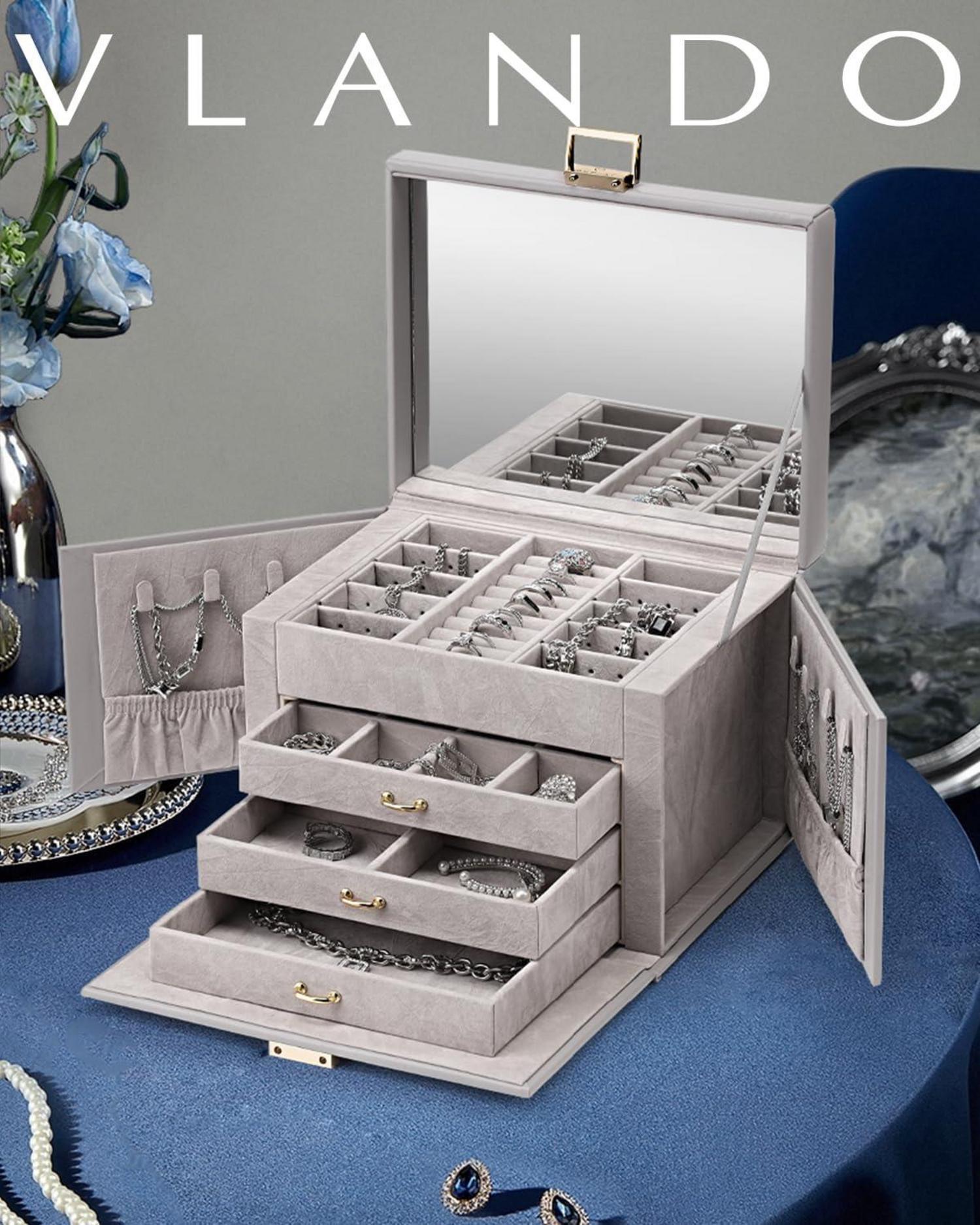 Schmuckkasten Jewelry Box mit 4 Ebenen Groß PU Leder Spiegel und