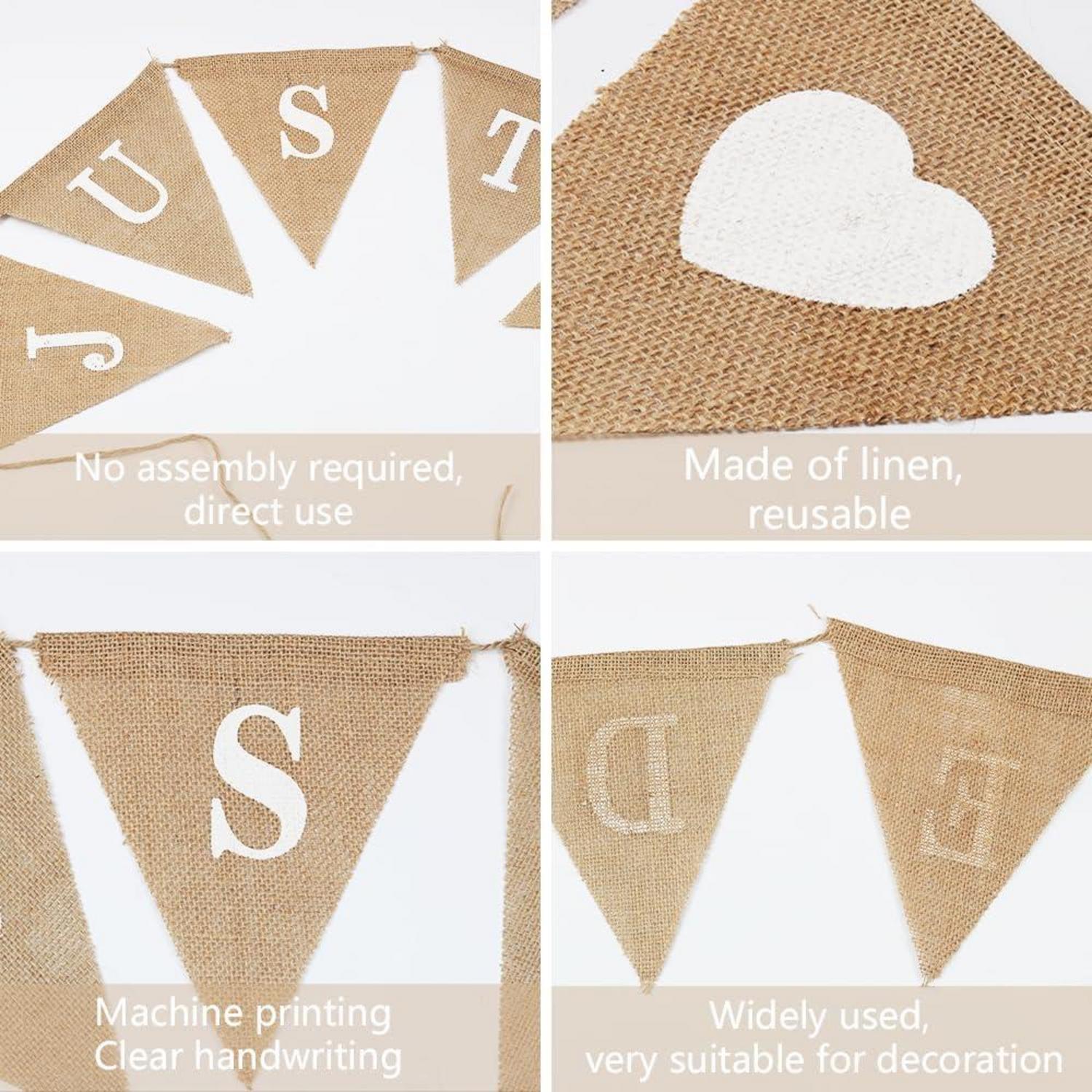Just Married Girlande Deko Jute Hochzeit Banner Wimpelkette