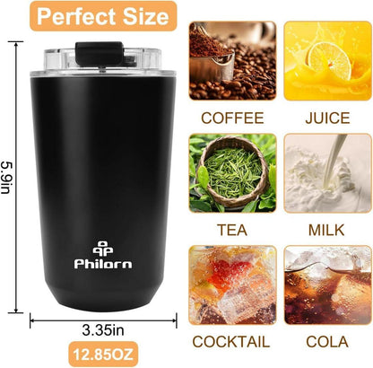 Thermobecher Kaffee to go Becher Schwarz 380ml Deckel auslaufsicher