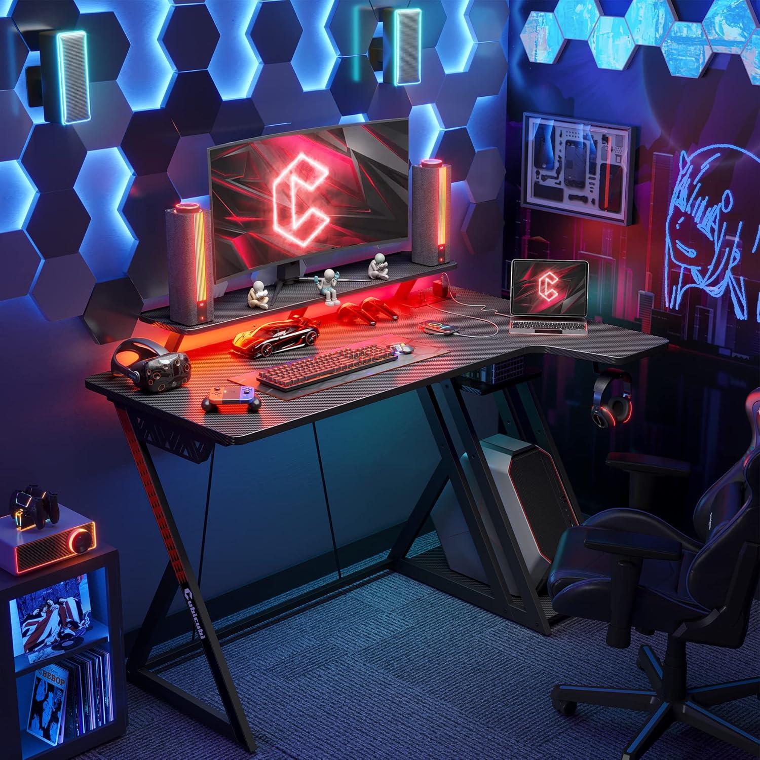 Gaming Computertisch LED 100 cm Schwarz Eckschreibtisch