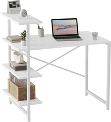 Schreibtisch mit Regal 100x50cm 3-stöckiges Stahlgestell Weiß/W