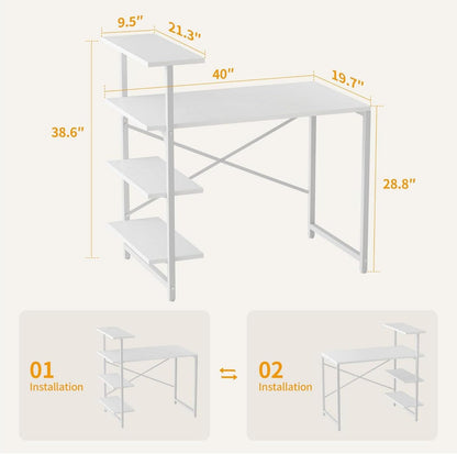 Schreibtisch mit Regal 100x50cm 3-stöckiges Stahlgestell Weiß/W