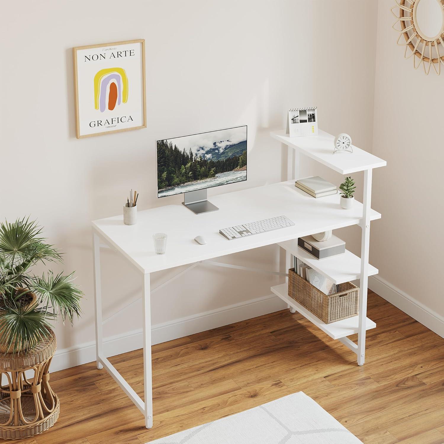 Kleiner Schreibtisch mit Regal 100x50cm, 3-stöckiges Computertisch