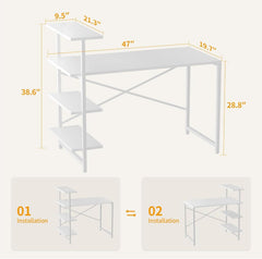 Kleiner Schreibtisch mit Regal 120x50cm 3-stöckiges Computertisch Pc