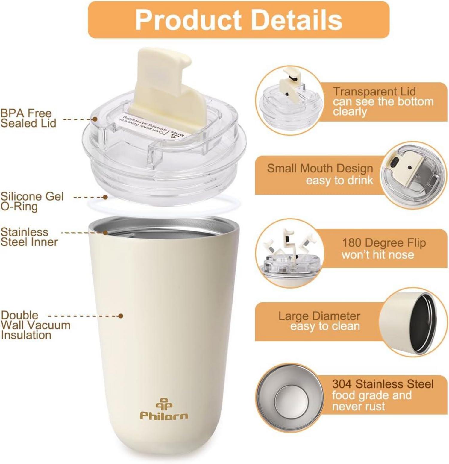 Thermobecher Kaffee to go Becher 380ml Auslaufsicher Edelstahl Thermo