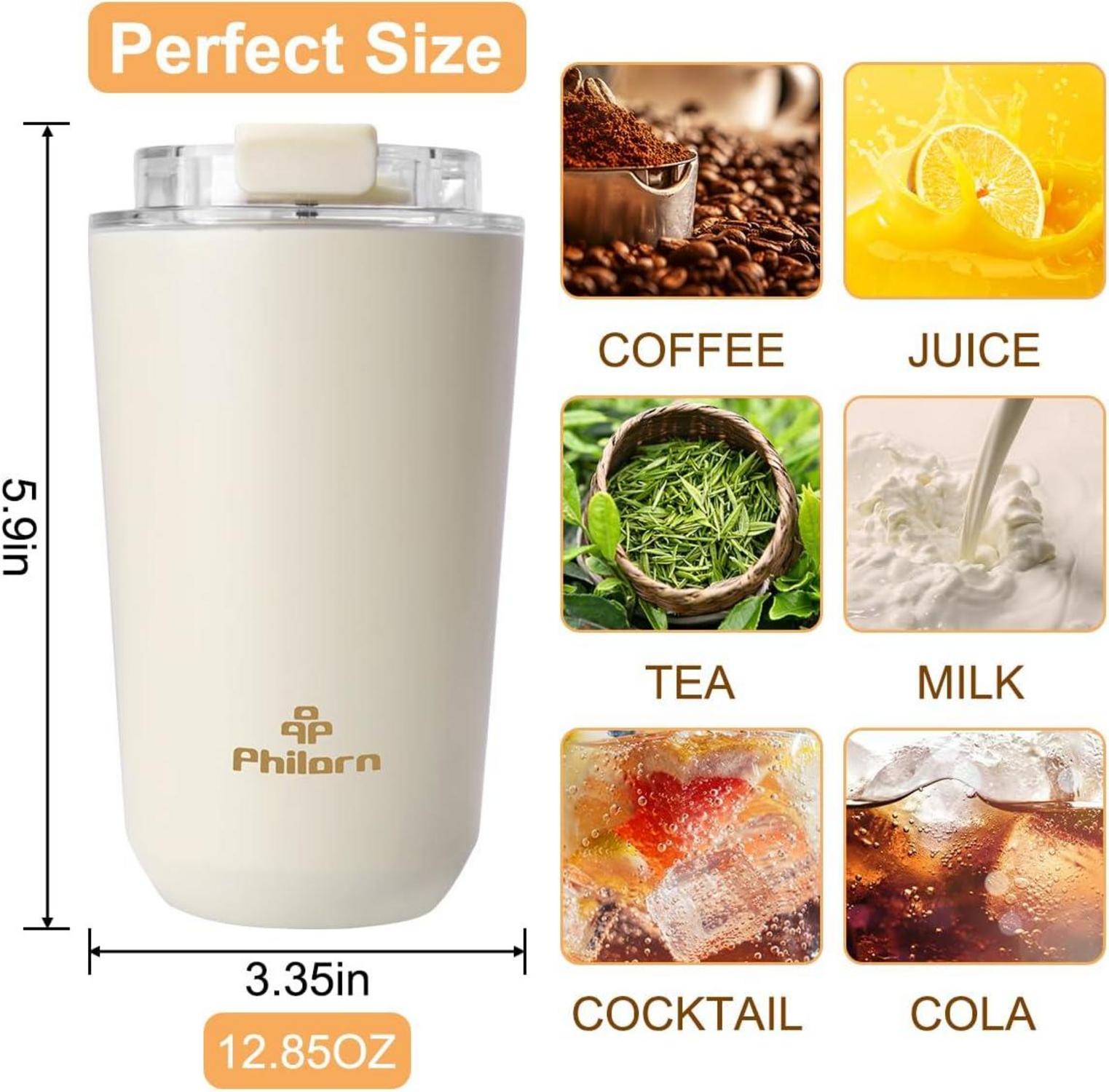 Thermobecher Kaffee to go 13oz/380ml Weiß aus Edelstahl mit Deckel