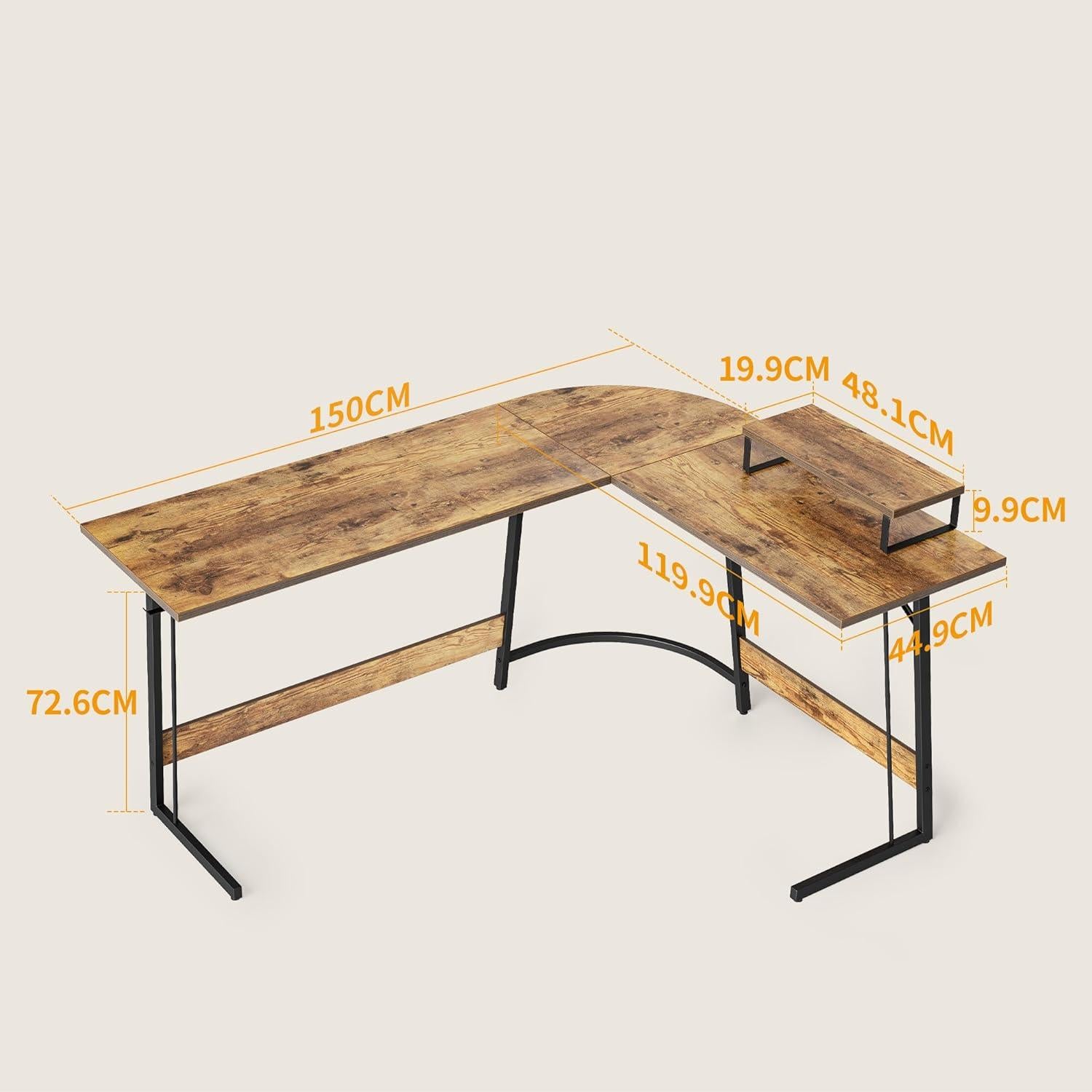 Gaming Tisch Eckschreibtisch 150x120 cm Vintagebraun