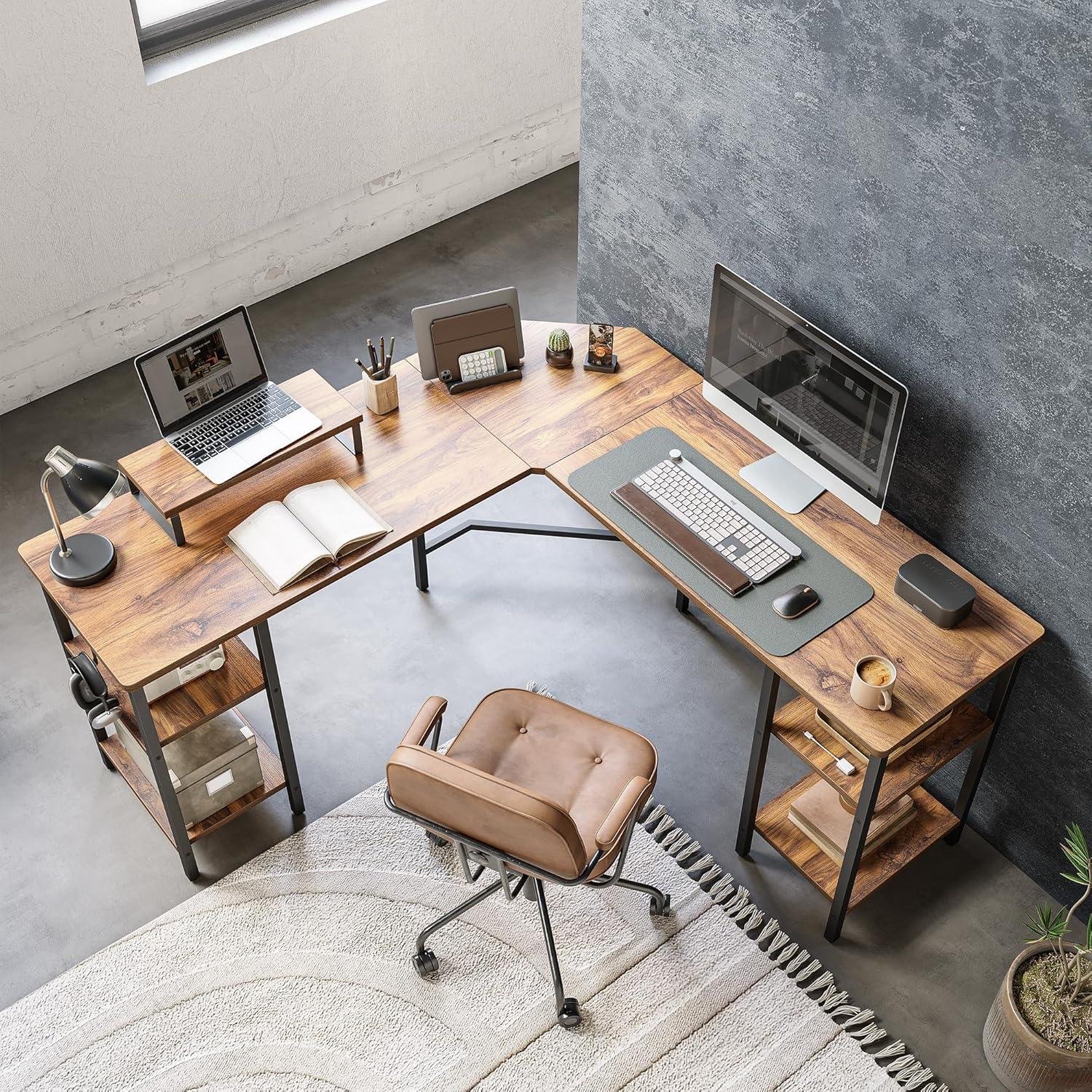 L-förmiger Computertisch 128x128cm Industrial Office Schreibtisch Dunkelbraun