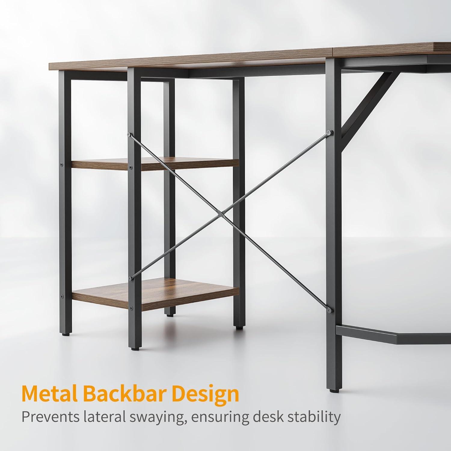 L-förmiger Computertisch 128x128 cm Industrial Style Eckschreibtisch Dunkelbraun
