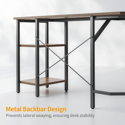 L-förmiger Computertisch 128x128 cm Industrial Style Eckschreibtisch Dunkelbraun