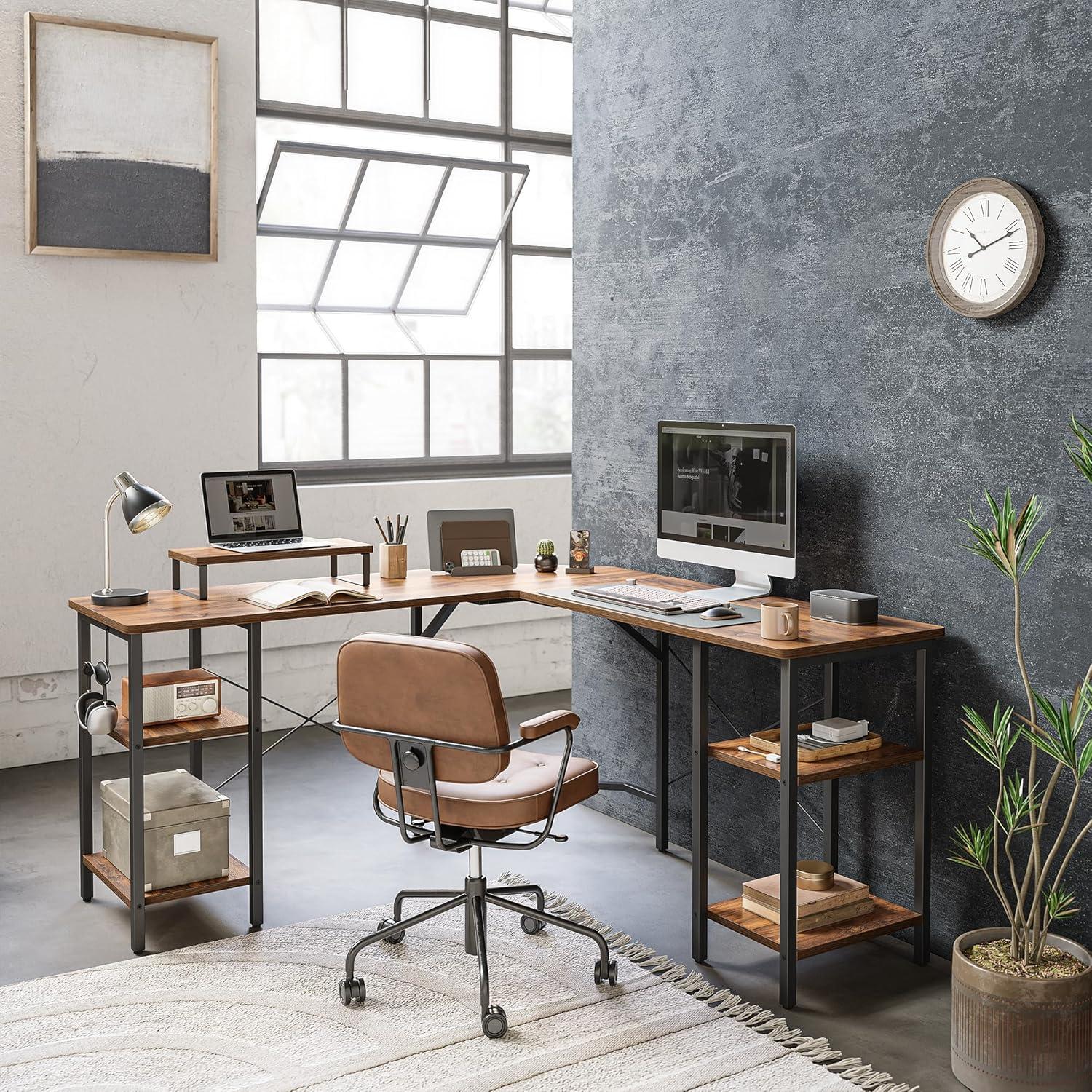 L-förmiger Computertisch 128x128cm Industrial Office Schreibtisch Dunkelbraun