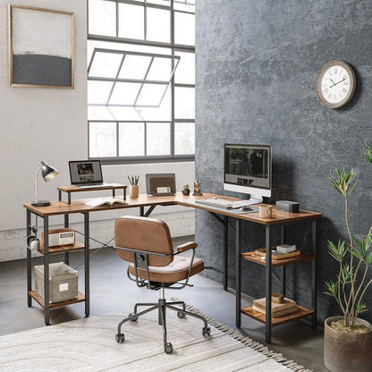 L-förmiger Computertisch 128x128cm Industrial Office Schreibtisch Dunkelbraun