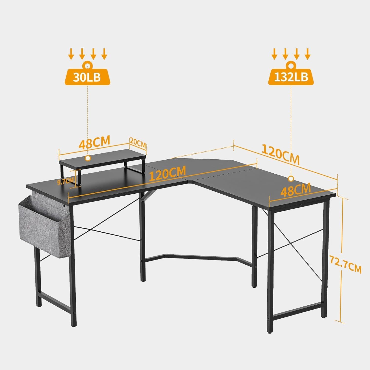 Gaming Schreibtisch Eckschreibtisch 120x120cm Monitorständer Schwarz