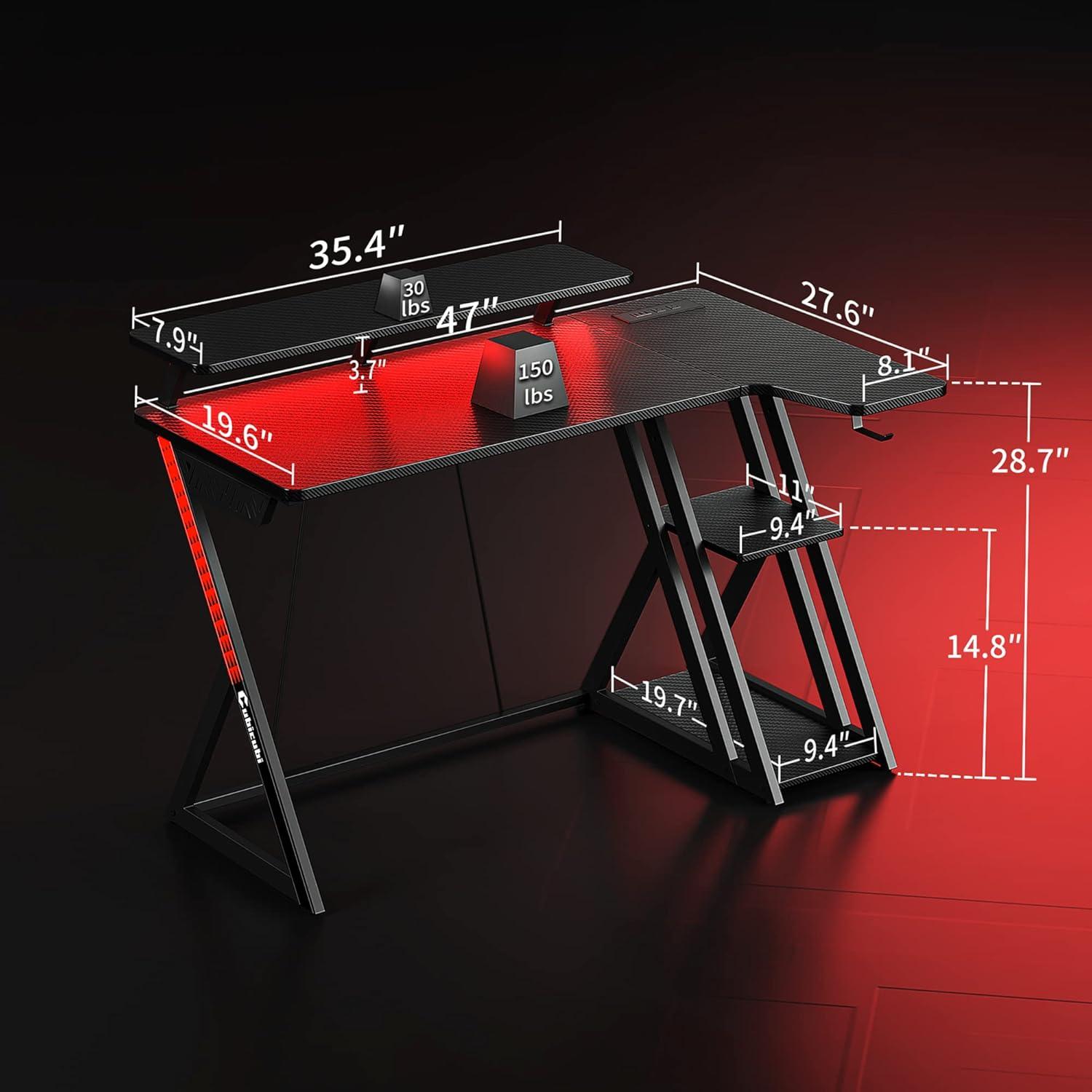 Gaming Computertisch LED-Leuchten Ablagefächer 120 cm Eckschreibtisch