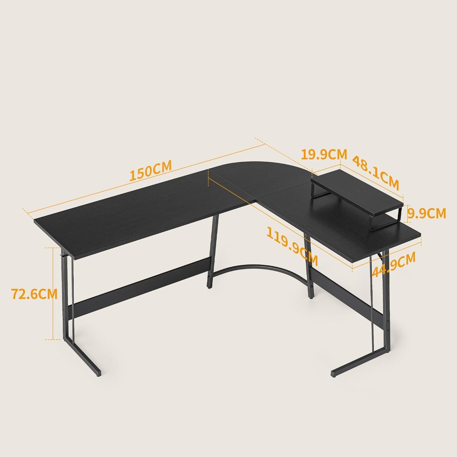 Gaming Eckschreibtisch L-Form 150x120 cm mit Monitorständer Schwarz