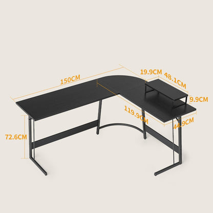 Gaming Eckschreibtisch L-Form 150x120 cm mit Monitorständer Schwarz