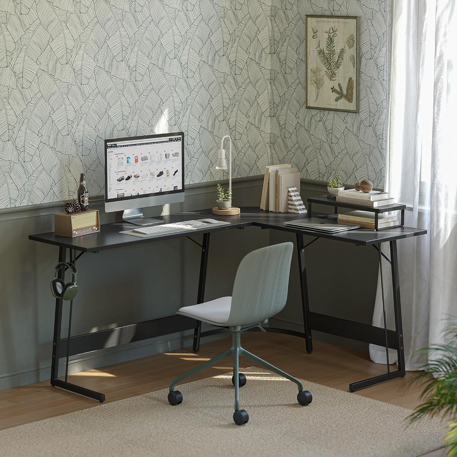 Gaming Tisch Eckschreibtisch 150x120cm L-Form Monitorständer Schwarz