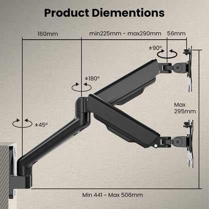 Monitor Wandhalterung für 17-32 Zoll Monitore, VESA 75x75/100x100, ergonomisch verstellbar