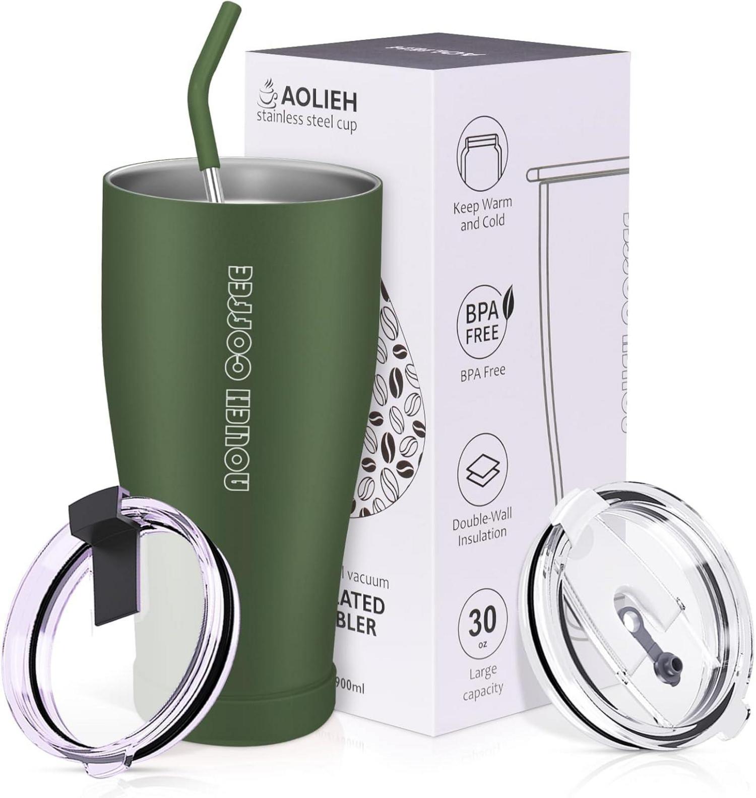 30OZ Thermobecher Isolierte Kaffeetasse Deckel Strohhalm