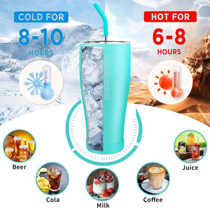 Isolierter 30OZ Thermobecher mit Deckel und Strohhalm, doppelwandiger Vakuum-Edelstahlbecher, BPA-frei