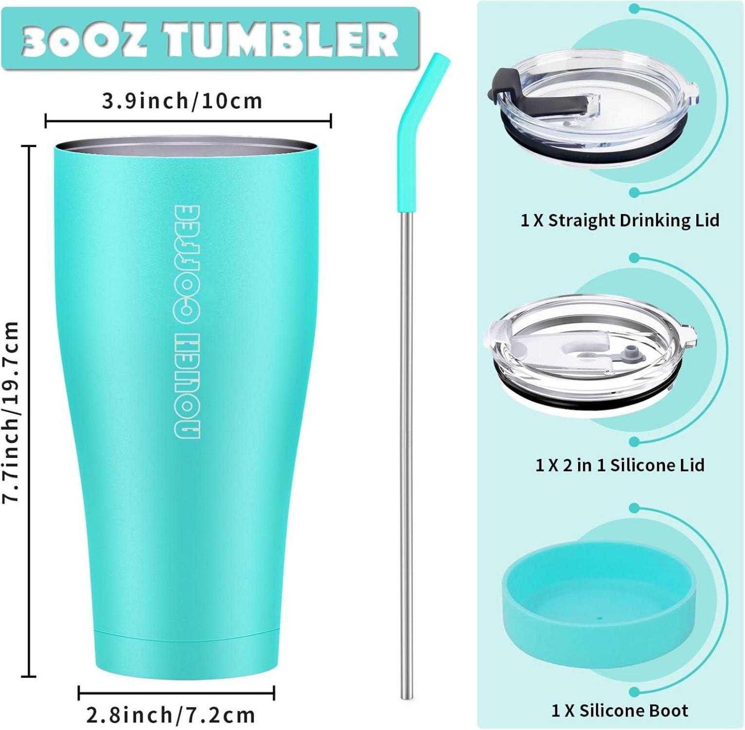 Aolieh 30OZ Thermobecher Isoliert Kaffeetasse Deckel Strohhalm Edelstahl Türkis