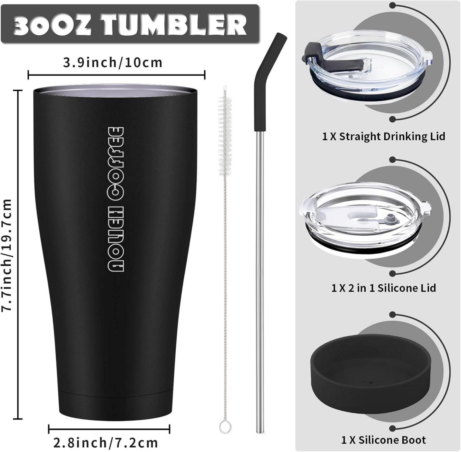 Aolieh 30OZ Thermobecher Stroh 2 Deckeln Edelstahl Schwarz