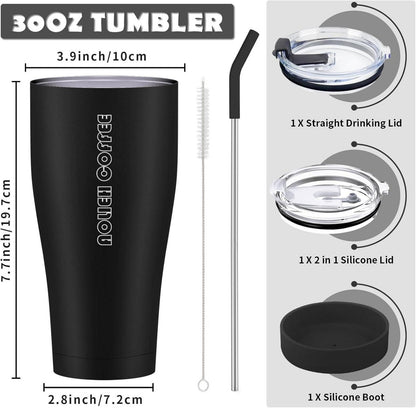 Aolieh 30OZ Thermobecher Stroh 2 Deckeln Edelstahl Schwarz