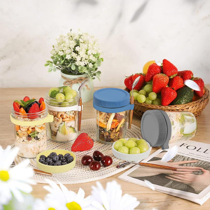 Müslibecher to go mit Deckel und Löffel, 4er Set 350ml Einmachgläser